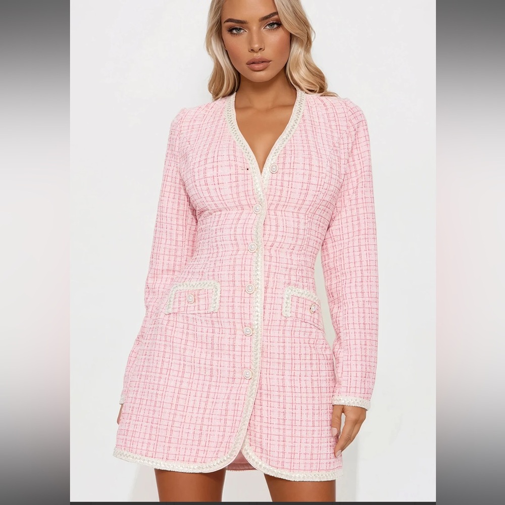 Clemence Tweed Mini Dress - Blush/combo